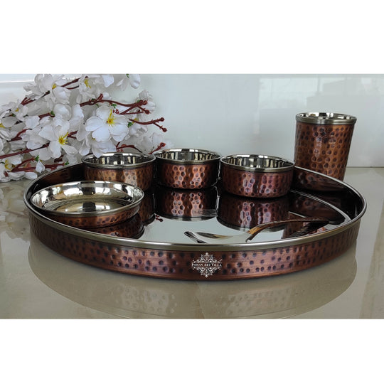 Steel Copper Dinner Set With Antique Hammered Design