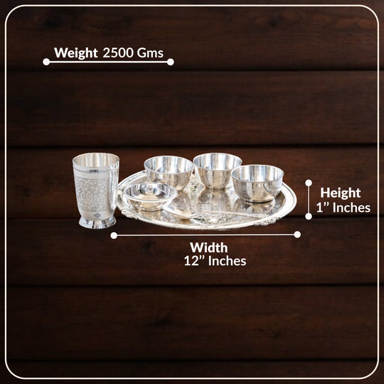 Handcrafted Silver Plated Embossed Design Dinner Set 7 Pieces