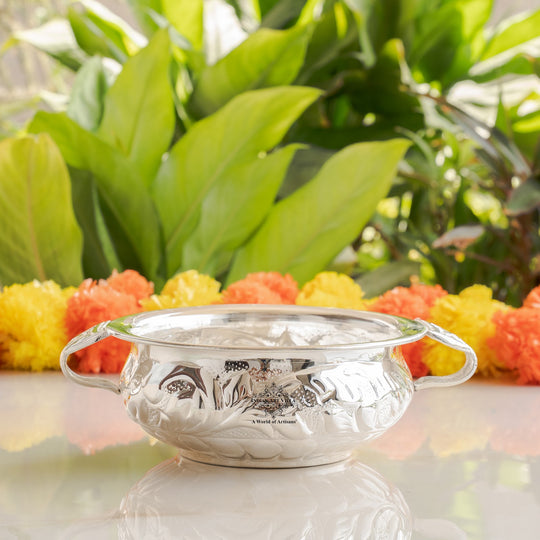 Silver Plated Urli With Both Side Handle - Elegant Home Decor Item - 15.75cm