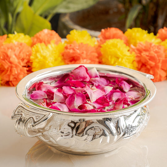 Silver Plated Urli With Both Side Handle - Elegant Home Decor Item - 15.75cm