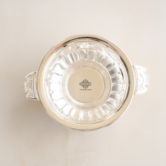 Silver Plated Urli With Both Side Handle - Elegant Home Decor Item - 15.75cm