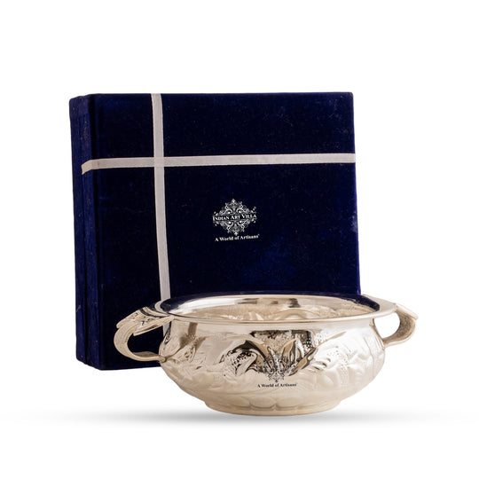 Silver Plated Urli With Both Side Handle - Elegant Home Decor Item - 15.75cm