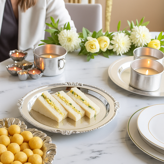 Handcrafted Pure Silver Plated Designer Quarter Plate For Gifting