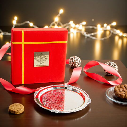 Handcrafted Pure Silver Plated Designer Quarter Plate For Gifting