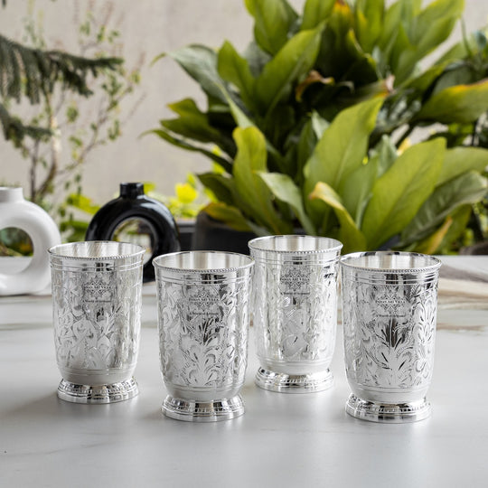 Silver Plated Glass  Set of 4 with Red Box