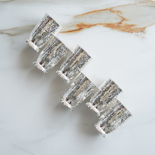 Silver Plated Embossed Design Glass Tumbler set of 6