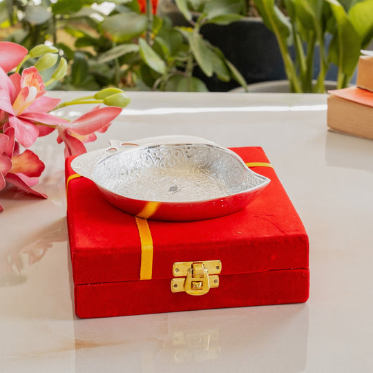Silver plated mango shape bowl 100 ML studio view — Indian Art Villa