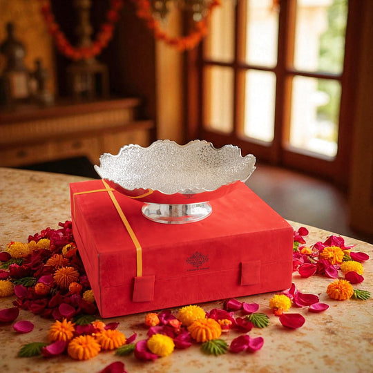 Handmade Silver Plated Round Design Deep Dish Bowl comes with Red/Blue Velevt box
