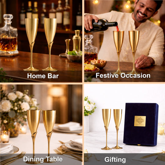 Pure Brass Antique Finish Champagne Glass Set