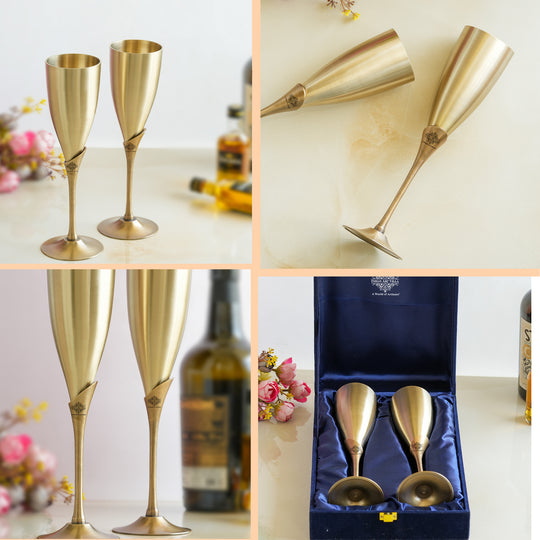 Pure Brass Antique Finish Champagne Glass Set