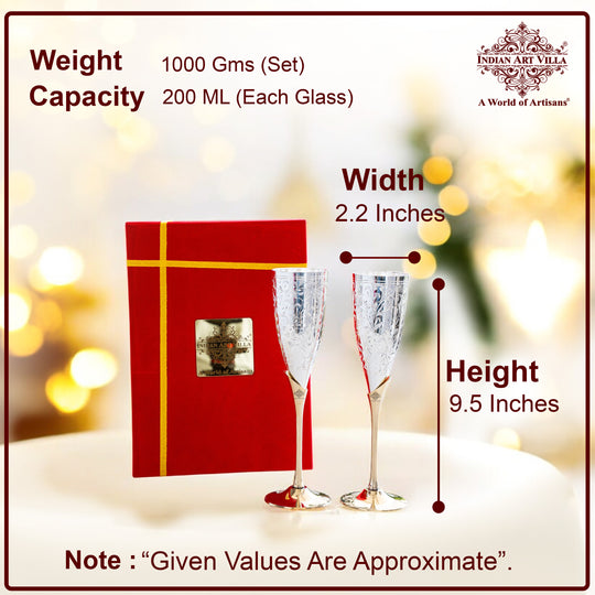 Set of 2 Silver Plated & Brass Champagne Wine Glass With Box