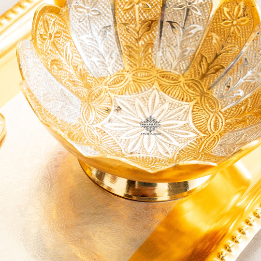 Silver plated gold lotus bowl set view C — Indian Art Villa