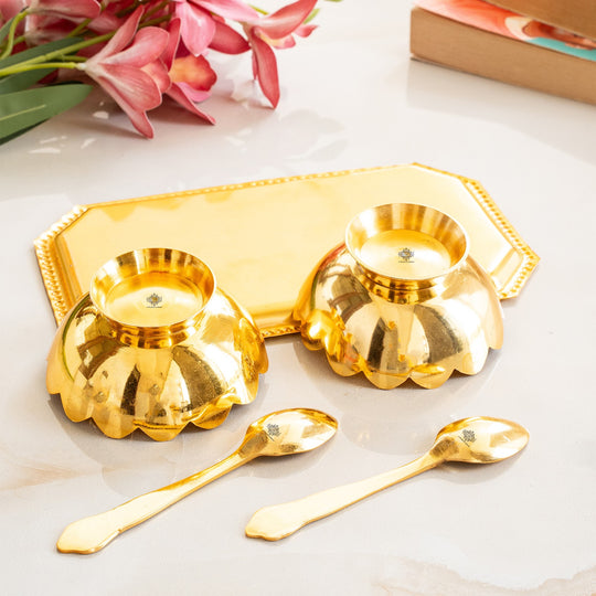 Silver plated lotus bowl set I view — Indian Art Villa