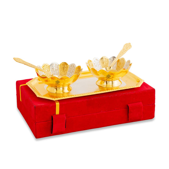 Silver plated gold lotus bowl set full — Indian Art Villa