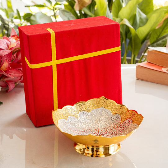 Silver Plated Gold Polished Designer Round Big Bowl