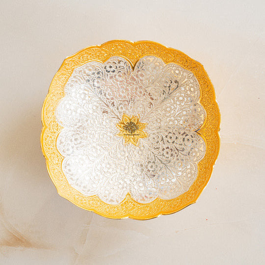 Silver plated gold round big bowl lifestyle — Indian Art Villa