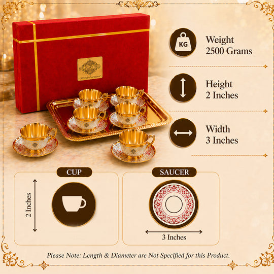Pure Silver Plated Gold Polished 6 Cup Saucers with 1 Tray