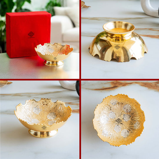 Handcrafted Pure Silver Plated Gold Polished Designer Bowl with Red Gift Box
