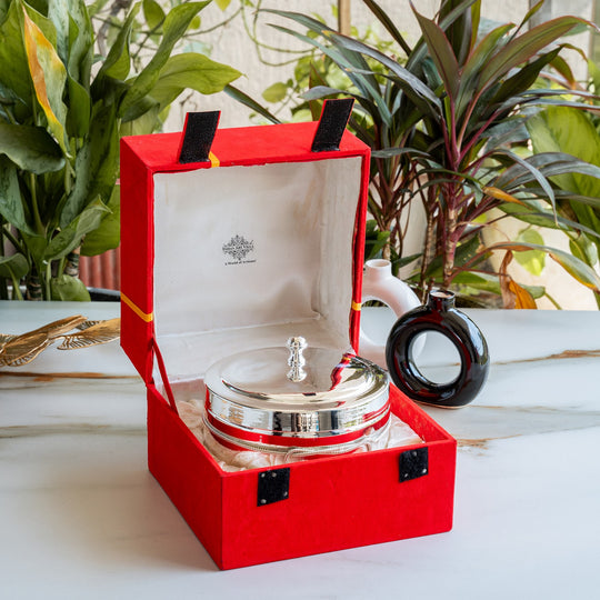 Handcrafted Pure Silver Plated Gold Polish Dry Fruits Box For Diwali, Festive Items