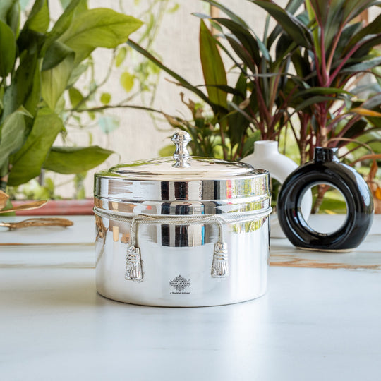 Handcrafted Pure Silver Plated Gold Polish Dry Fruits Box For Diwali, Festive Items