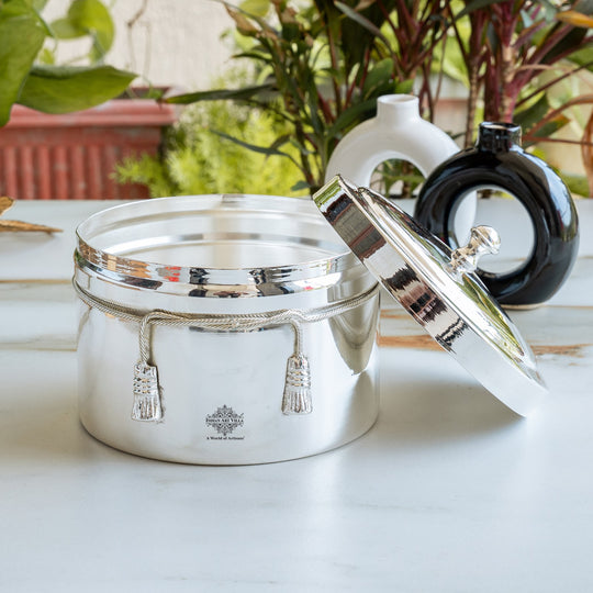 Handcrafted Pure Silver Plated Gold Polish Dry Fruits Box For Diwali, Festive Items