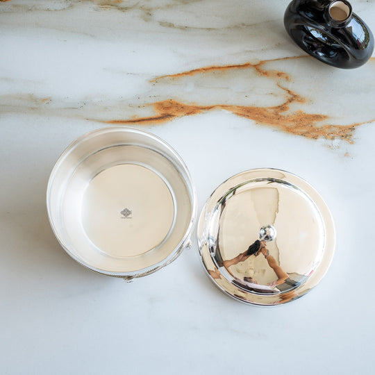 Handcrafted Pure Silver Plated Gold Polish Dry Fruits Box For Diwali, Festive Items