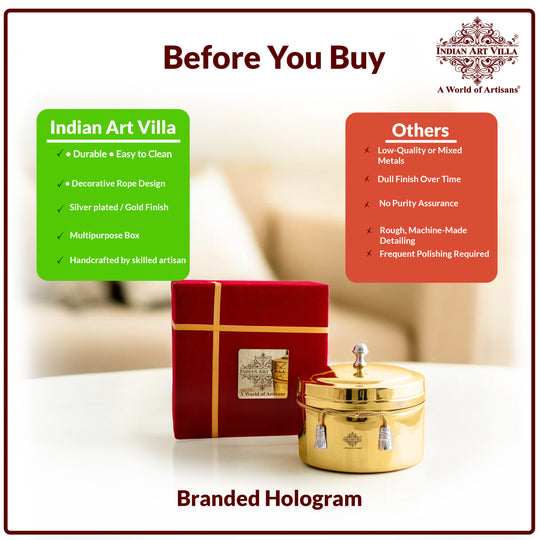 Handcrafted Pure Silver Plated Gold Polish Dry Fruits Box For Diwali, Festive Items