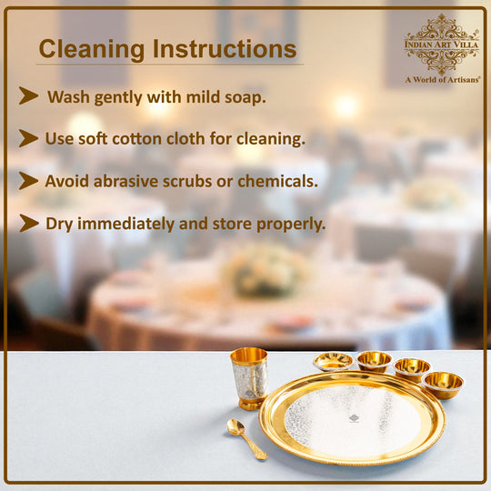 Handcrafted Silver Plated Embossed Design Dinner Set 7 Pieces