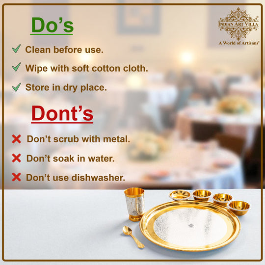 Handcrafted Silver Plated Embossed Design Dinner Set 7 Pieces