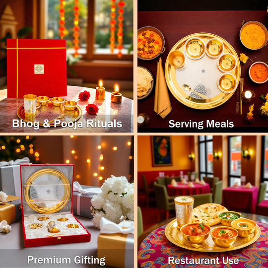 Handcrafted Silver Plated Embossed Design Dinner Set 7 Pieces