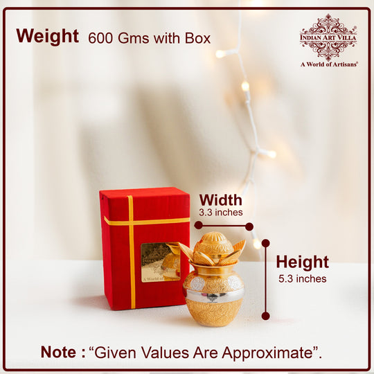 Handcrafted Silver Plated Gold Polished Designer Mangal Kalash with Coconut