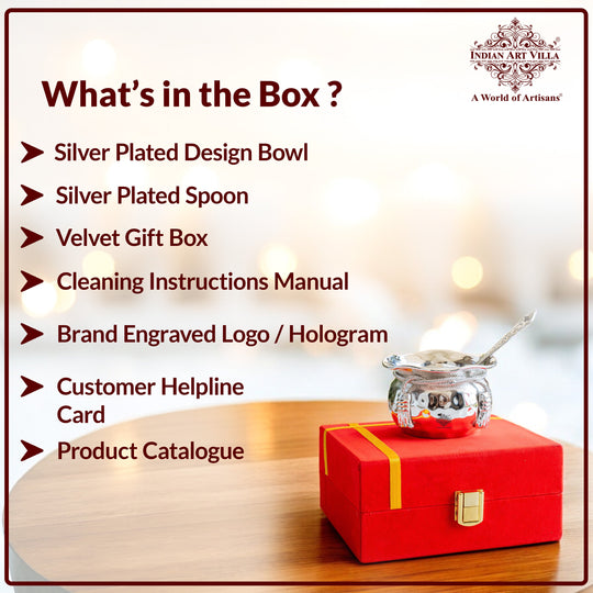 Silver Plated Handmade 1 M design Bowl 180 ML with 1 Spoon