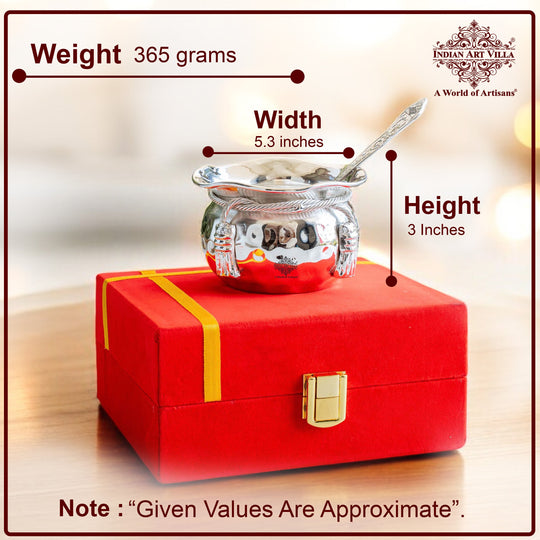 Silver Plated Handmade 1 M design Bowl 180 ML with 1 Spoon