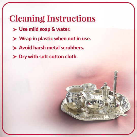 Handmade Decorative Silver Plated Om Design Pooja Thali Aarti Thali Set of 7 pieces with Gift Box Packing - Temple Workship Festivals Occasion Home Decore  Gift item