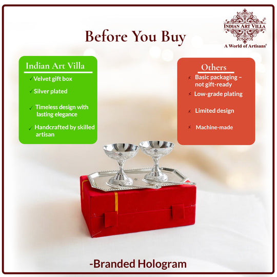 Silver Plated Designer Ice Cream Gift Set 2 Bowl with 2 Spoon & 1 Tray