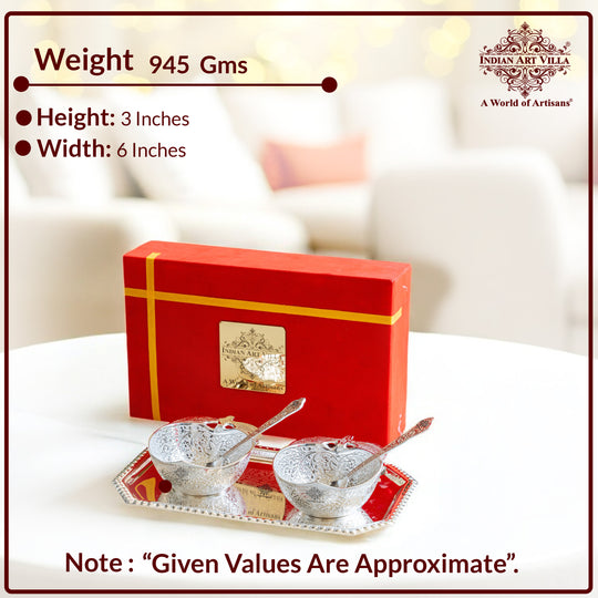 Pure Silver Plated Handmade  Mango Design Bowl with 2 Spoon & 1 Tray