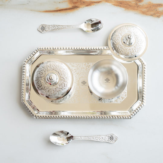 Silver Plated Set of 2 Beetel Bowl with 2 Spoon & 1 Tray