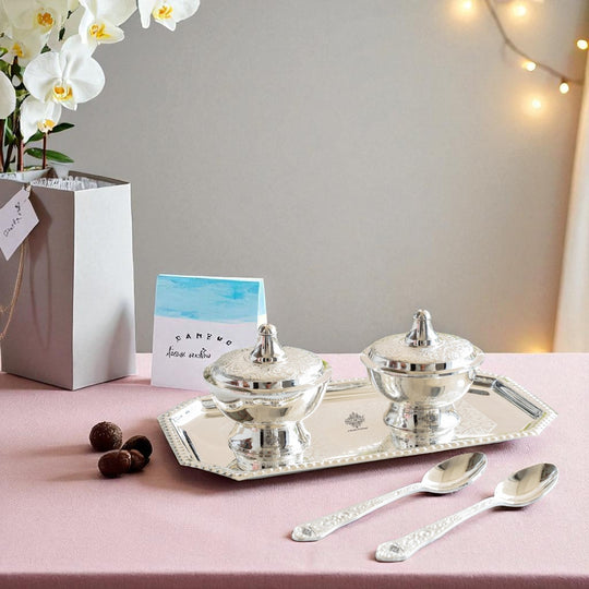 Silver Plated Set of 2 Beetel Bowl with 2 Spoon & 1 Tray