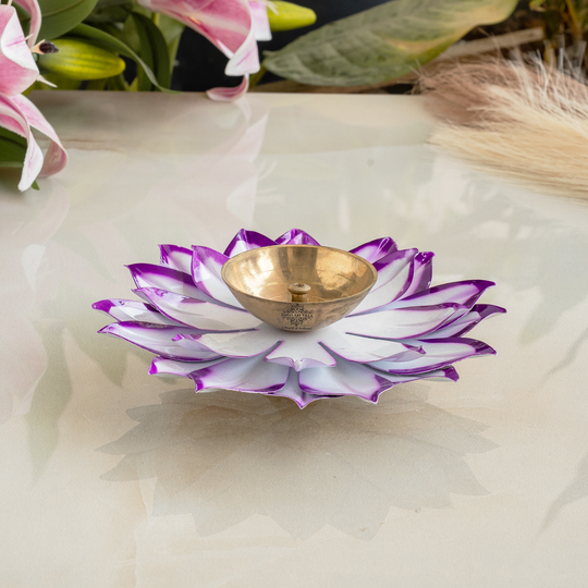 Silver  Plated Lotus Design with Copper Diya