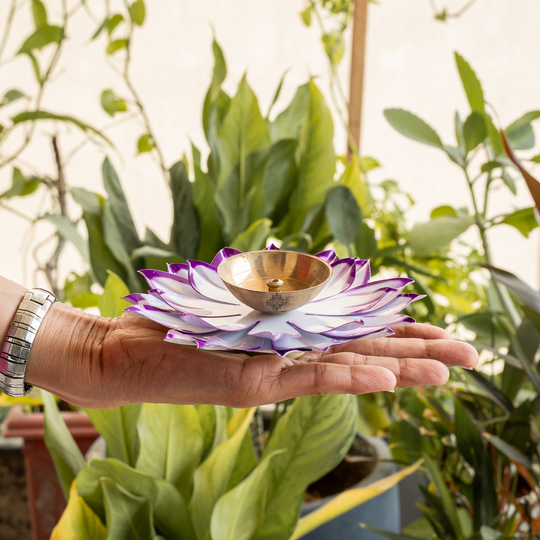 Silver  Plated Lotus Design with Copper Diya