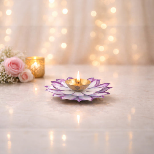 Silver  Plated Lotus Design with Copper Diya