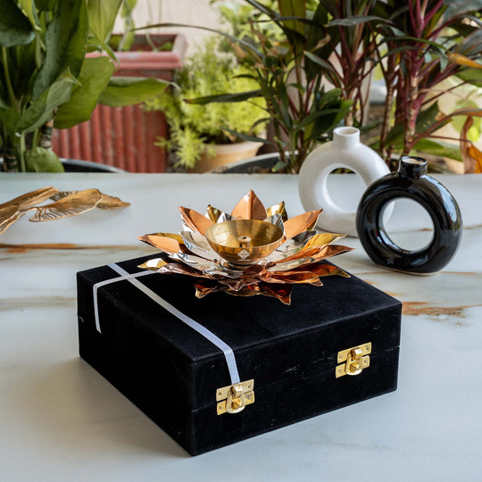 Silver  Plated Lotus Design with Copper Diya