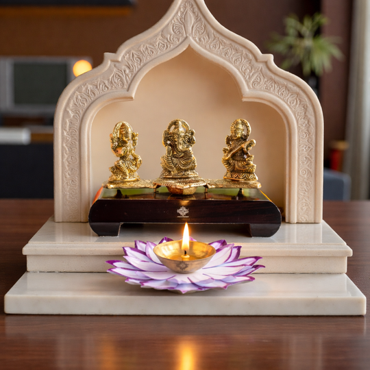 Silver  Plated Lotus Design with Copper Diya