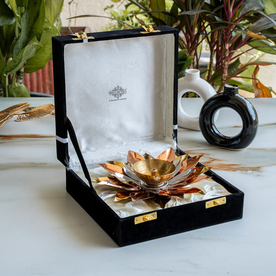 Silver  Plated Lotus Design with Copper Diya