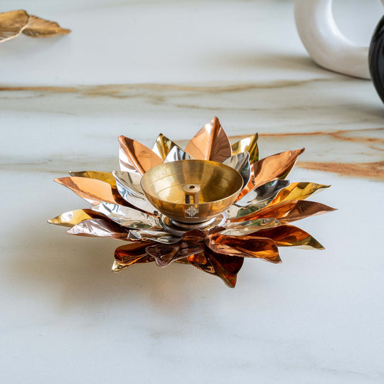 Silver  Plated Lotus Design with Copper Diya
