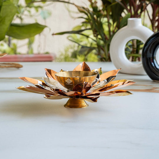 Silver  Plated Lotus Design with Copper Diya