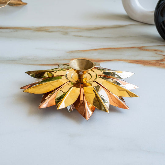 Silver  Plated Lotus Design with Copper Diya