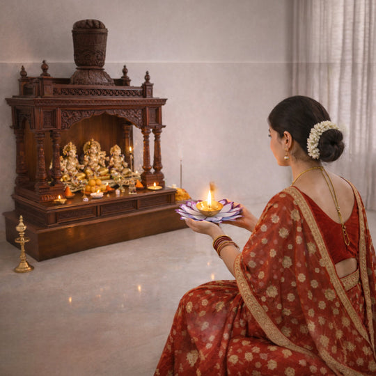 Silver  Plated Lotus Design with Copper Diya