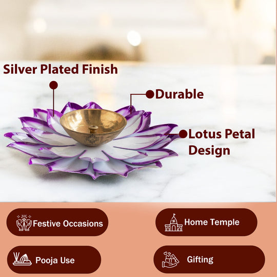 Silver  Plated Lotus Design with Copper Diya