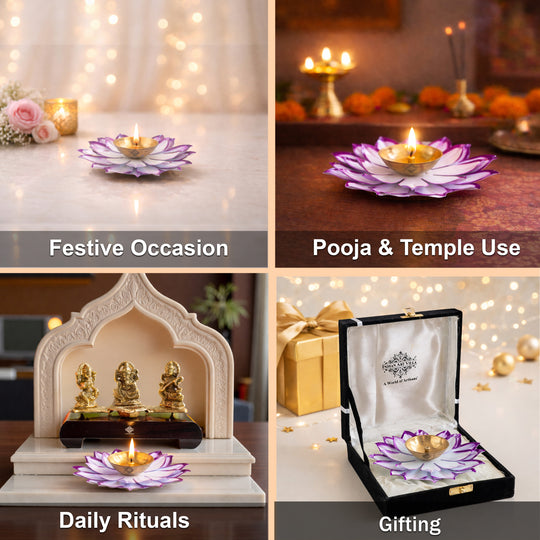 Silver  Plated Lotus Design with Copper Diya